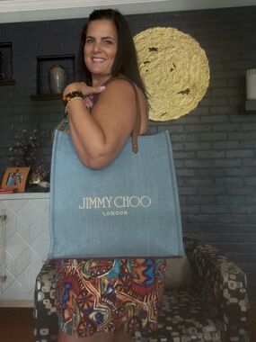 NWT $689 Jimmy Choo w/ COA  Rhea Shoulder Bag Smokey Blue Brown Leather Straps